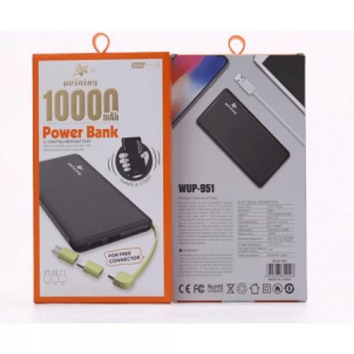 Carregador Portátil 10000Mah Power Bank Wup-951 Preto - PEINING