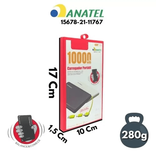 Carregador Portátil 10000Mah Power Bank Wup-951 Preto - PEINING