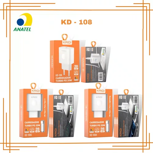 Carregador KAIDI Turbo USB-C 20W KD-108 - Sem Cabo Incluso