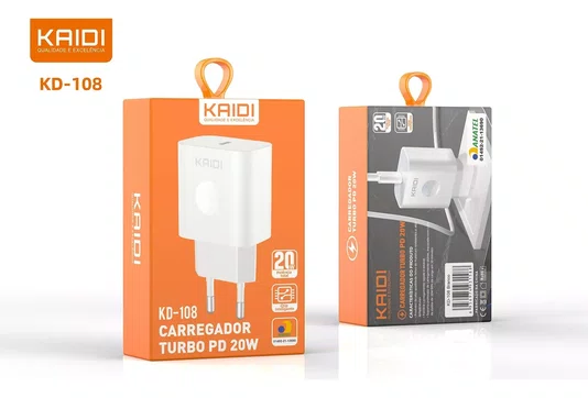 Carregador KAIDI Turbo USB-C 20W KD-108 - Sem Cabo Incluso