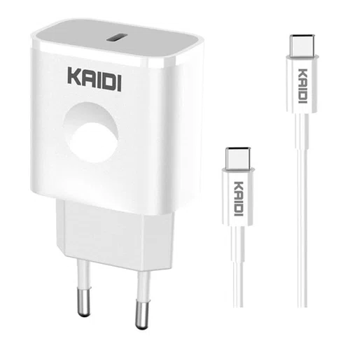 Carregador USB-C 20W Turbo c/ Cabo USB-C Kaidi KD108C Branco