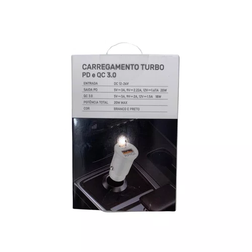 Carregador Veicular USB-A/USB-C 20W Turbo S/cabo Kaidi KD-521 Branco
