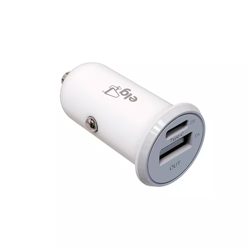 Carregador Veicular USB-C USB-A 2.1A ELG CC2STC Branco Carregador Veicular USB-C USB-A 2.1A ELG CC2STC Branco