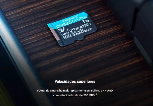 Cartão De Memória Micro SD 64GB Canvas Go Plus C/Adaptador Kingston SDCG4/64GB