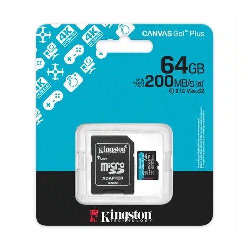 Cartão De Memória Micro SD 64GB Canvas Go Plus C/Adaptador Kingston SDCG4/64GB