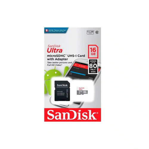 Cartão de Memória Micro SDHC 16GB Class 10 SanDisk SDSQUNS-016G-GN3MA