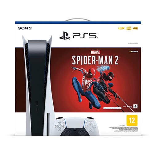 Console Playstation 5 Sony, SSD 825GB, Controle sem fio DualSense, Com Mídia Física + Jogo Marvel's Spider-Man 2 - 1000037788