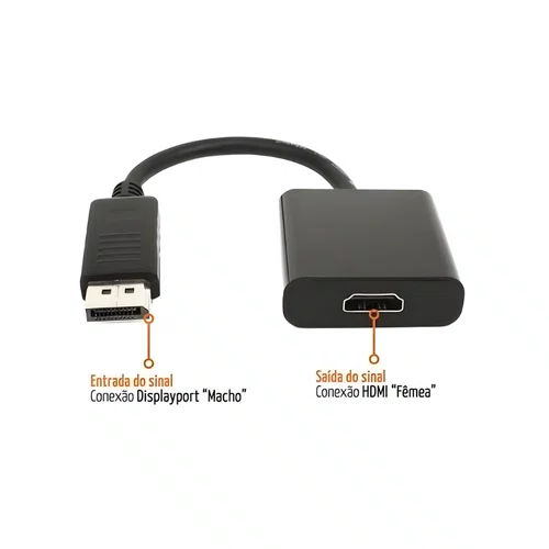 Conversor DisplayPort x HDMI Fêmea Paralelo Preto
