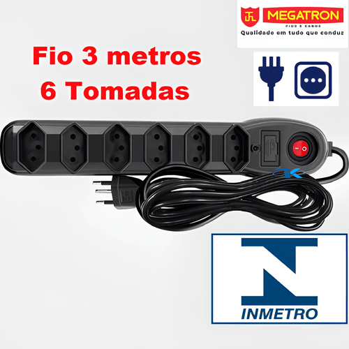 FILTRO DE LINHA 6 TOMADAS 3X0,75MM 3M 255 PRETO
