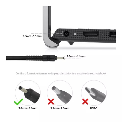 Fonte Comp. p/ Notebook Positivo 12V 3A 36W 3.0x1.1mm BestBattery
