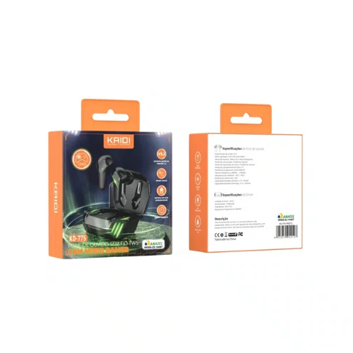Fone de Ouvido Bluetooth Gamer Kaidi TWS KD-775 Preto