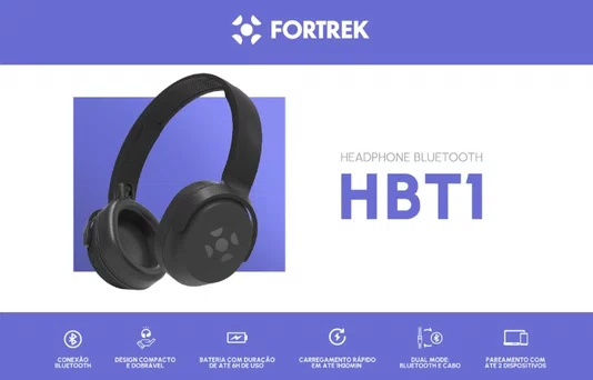 Fone de Ouvido Bluetooth HBT1 Fortrek Preto