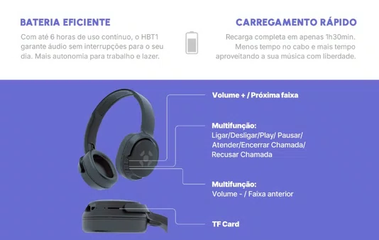 Fone de Ouvido Bluetooth HBT1 Fortrek Preto