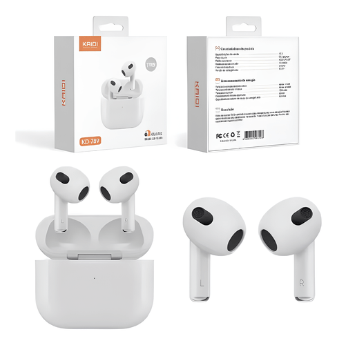 FONE DE OUVIDO BLUETOOTH 5.3 TWS KD 789 BRANCO 2.4GHZ DC5V