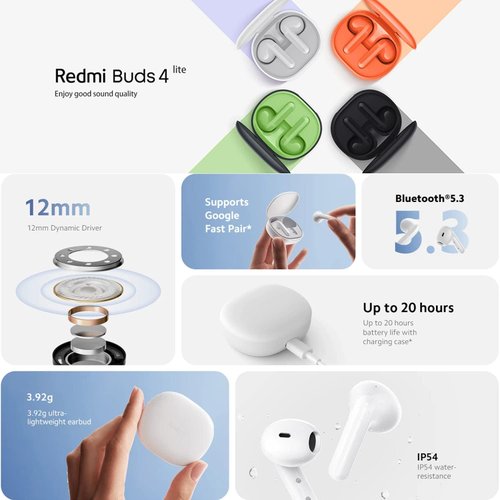 Fone de Ouvido Bluetooth Xiaomi,  Redmi Buds 4 Lite,  Preto