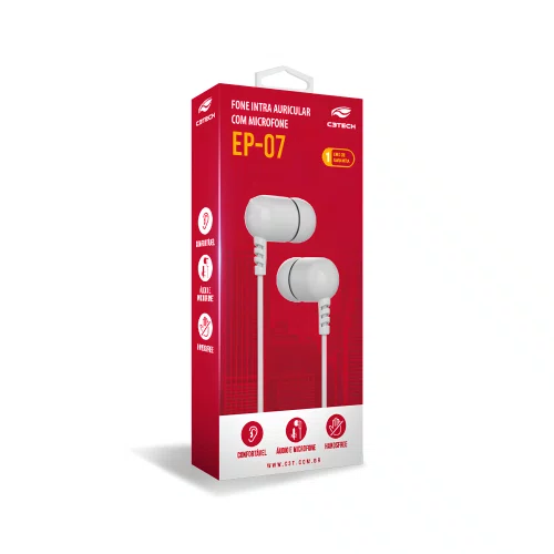 Fone de Ouvido Intra-Auricular EP07WH P2 1,2M Branco – Design Confortável