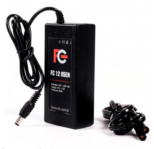 Fonte 12V 5A Bivolt FC1205EN Plug P4 para CFTV e LED