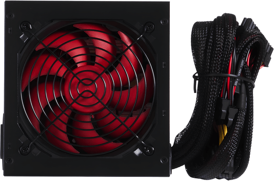 Fonte ATX 500W Fortrek Crusader, Bivolt Manual, Ventoinha 120mm – Preto/Vermelho