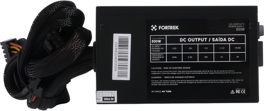 Fonte ATX 500W Fortrek Crusader, Bivolt Manual, Ventoinha 120mm – Preto/Vermelho
