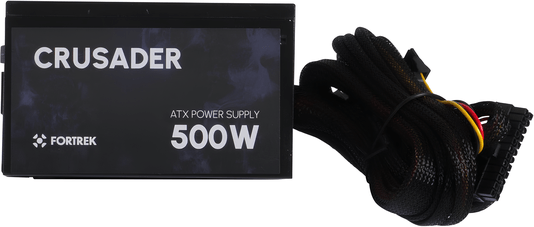 Fonte ATX 500W Fortrek Crusader, Bivolt Manual, Ventoinha 120mm – Preto/Vermelho