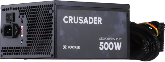 Fonte ATX 500W Fortrek Crusader, Bivolt Manual, Ventoinha 120mm – Preto/Vermelho
