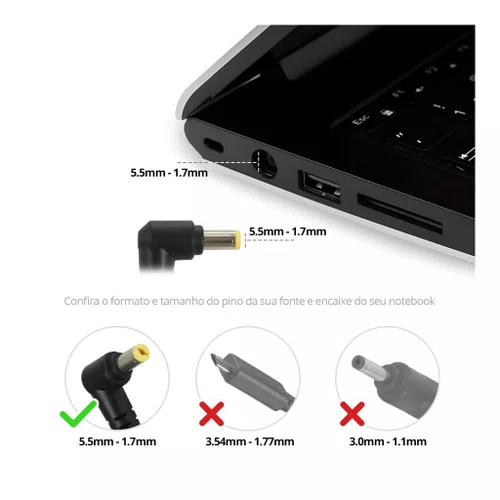 Fonte Comp. p/ Notebook Acer 19V 3.42A 65W 5.5x1.7mm BestBattery