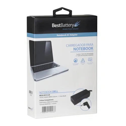 Fonte Comp. p/ Notebook Dell 19.5V 4.62A 90W 4.0x1.7mm BestBattery