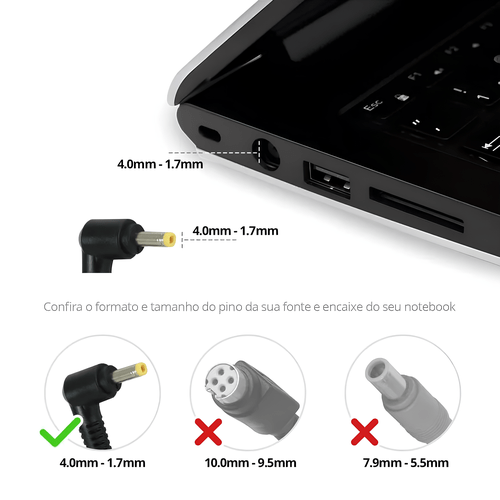 Fonte para Notebook Lenovo 20V 3.25A 65W, Conector 4.0x1.7mm - BB20-LE20-F