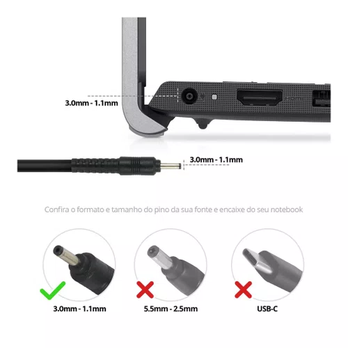 Fonte Comp. p/ Notebook Positivo 5V 3A 15W 3.0x1.1mm BestBattery