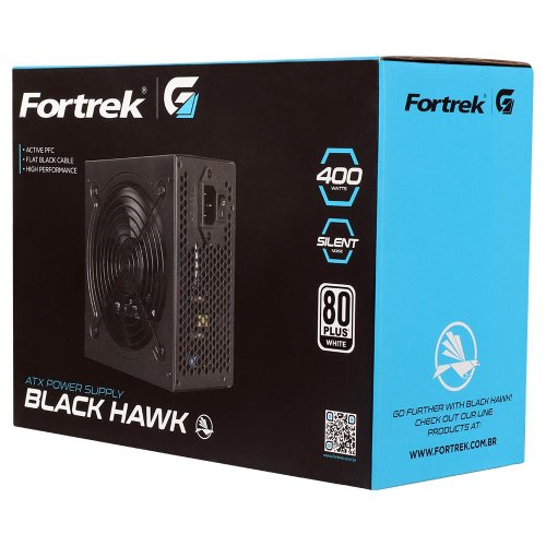 Fonte ATX Fortrek Black Hawk 400W, 80 Plus White, Bivolt, PFC Ativo, Preto, 70458