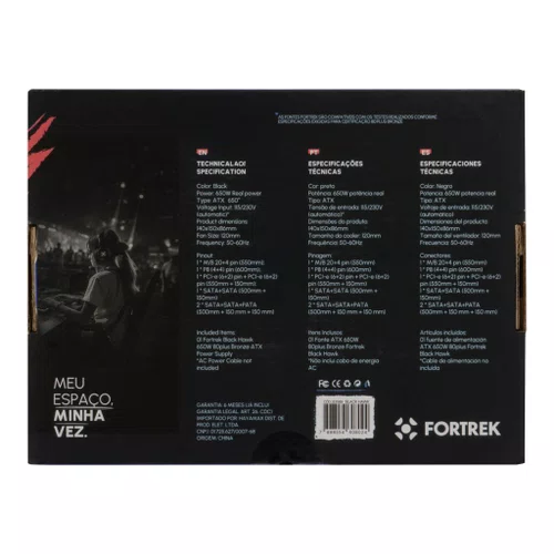 Fonte ATX Gamer Fortrek Black Hawk 650W 80 Plus Bronze PFC Ativo