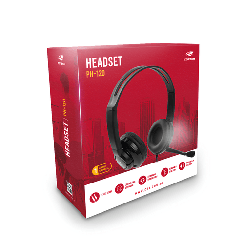 Headset PH-120BK, Conexão 2xP2 3,5mm, Cabo 1,8m, Microfone Integrado – Preto