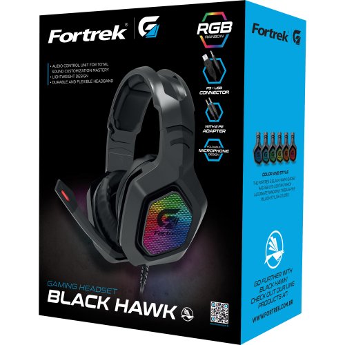 Headset Gamer G Black Hawk RGB Drivers 50mm 70530 - Fortrek
