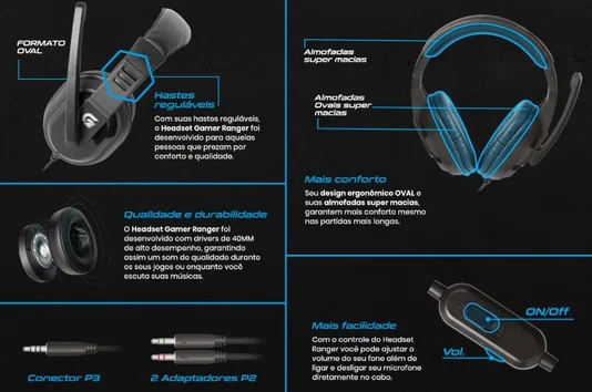 HEADSET GAMER P3 RANGER PRETO