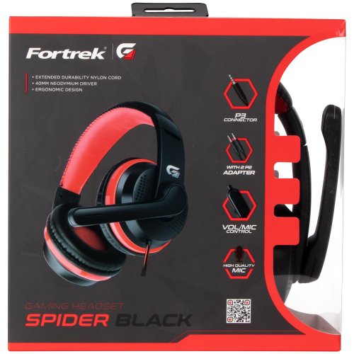Headset Gamer Spider Black Preto/Vermelho 75252 - Fortrek