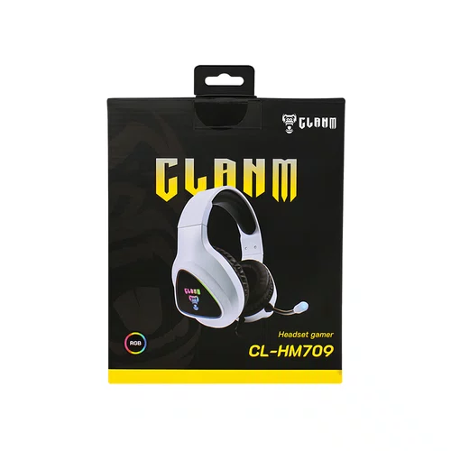 Headset Gamer USB 2M Clanm Snow Mount Branco RGB Running 7.1 Virtual