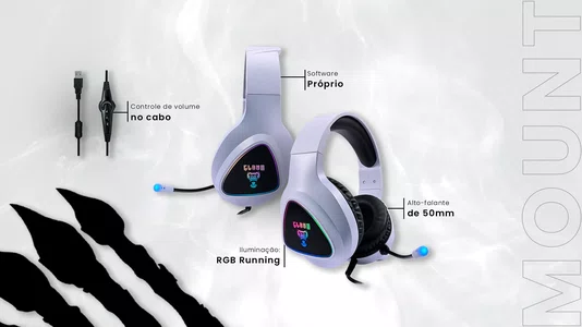 Headset Gamer USB 2M Clanm Snow Mount Branco RGB Running 7.1 Virtual