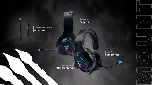 HEADSET GAMER USB 2M NIGHT MOUNT PRETO LED RAINBOW