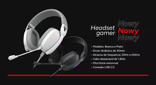 Headset Gamer USB Surround Nowy Black Vulcan RGB Microfone Destacável PCYES HGNW40BV