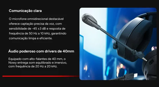 Headset Gamer USB Surround Nowy White Ghost RGB Microfone Destacável PCYES HGNW40WG