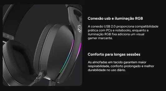 Headset Gamer USB Surround Nowy White Ghost RGB Microfone Destacável PCYES HGNW40WG