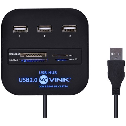 Hub USB 2.0 3 Portas Com Leitor De Cartão 29593 - Vink