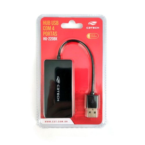 Hub USB 2.0 4 Portas HU-220BK Preto - C3tech