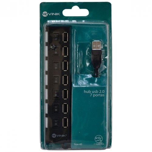 Hub USB 2.0 7 Portas Com Chave Preto HUV-40 - Vinik