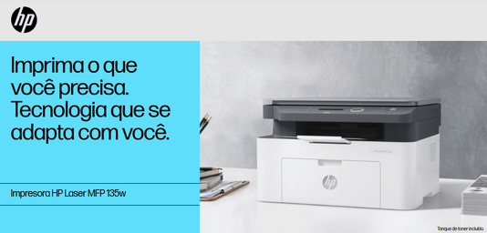 Impressora HP LaserJet MFP 135W, Laser, Mono, 127V, Wi-fi, Branco e preto