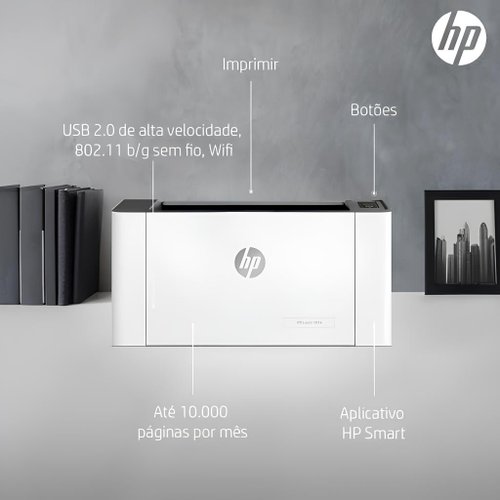 Impressora HP LaserJet 107w, Laser, Mono, 110V, Wi-fi, Branco