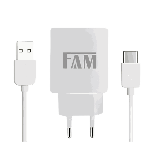KIT CARREGADOR TOMADA USB 2.1A C/CABO TIPO C 1M FKT-150C BRANCO