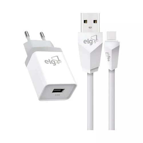 KIT CARREGADOR + CABO USB TIPO C 2.4A 1M KTC10WC BRANCO