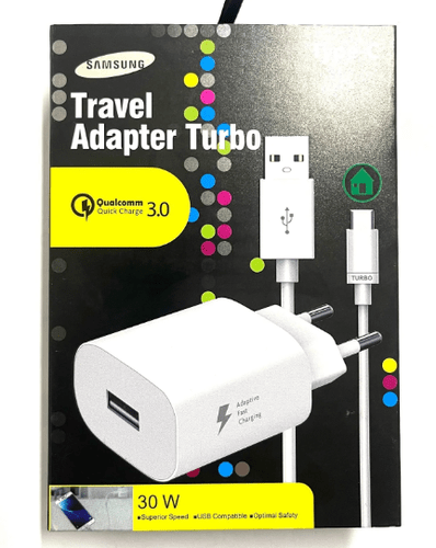 KIT CARREGADOR COMP.SAMSUNG 3A 30W C/CABO MICRO USB V8 TURBO PRETO