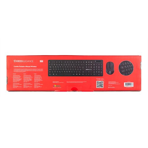 Kit Teclado e Mouse Sem Fio 1600DPI Wireless Receptor USB ABNT2 Preto - Kross Elegance
